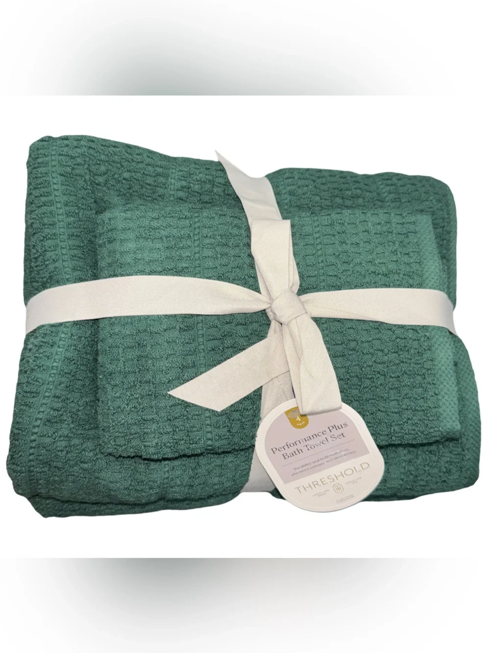 New Threshold 4pc Performance Plus Bath Towel Set 2 Bath + 2 Hand Moss Green NWT